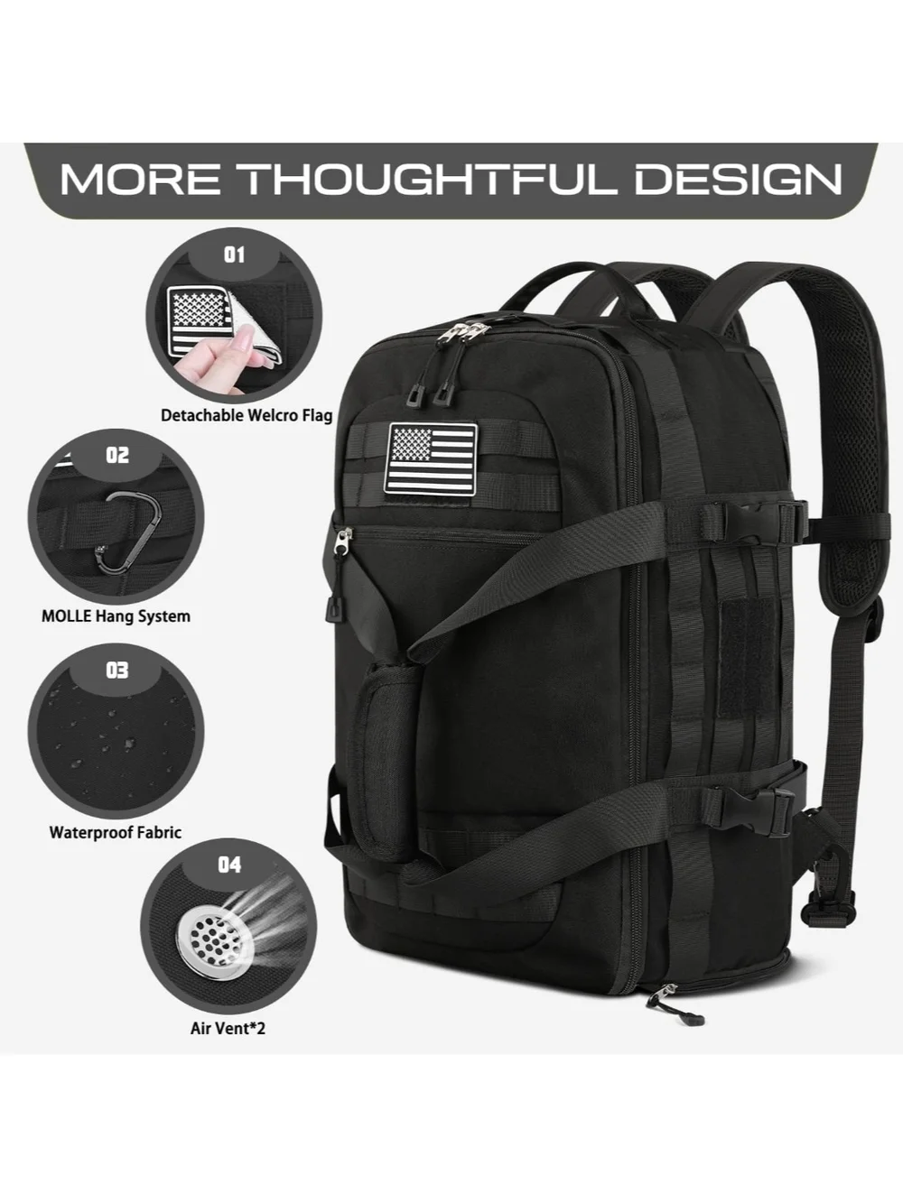 Tactical Black Travel Duffel & Backpack Set - Military Style